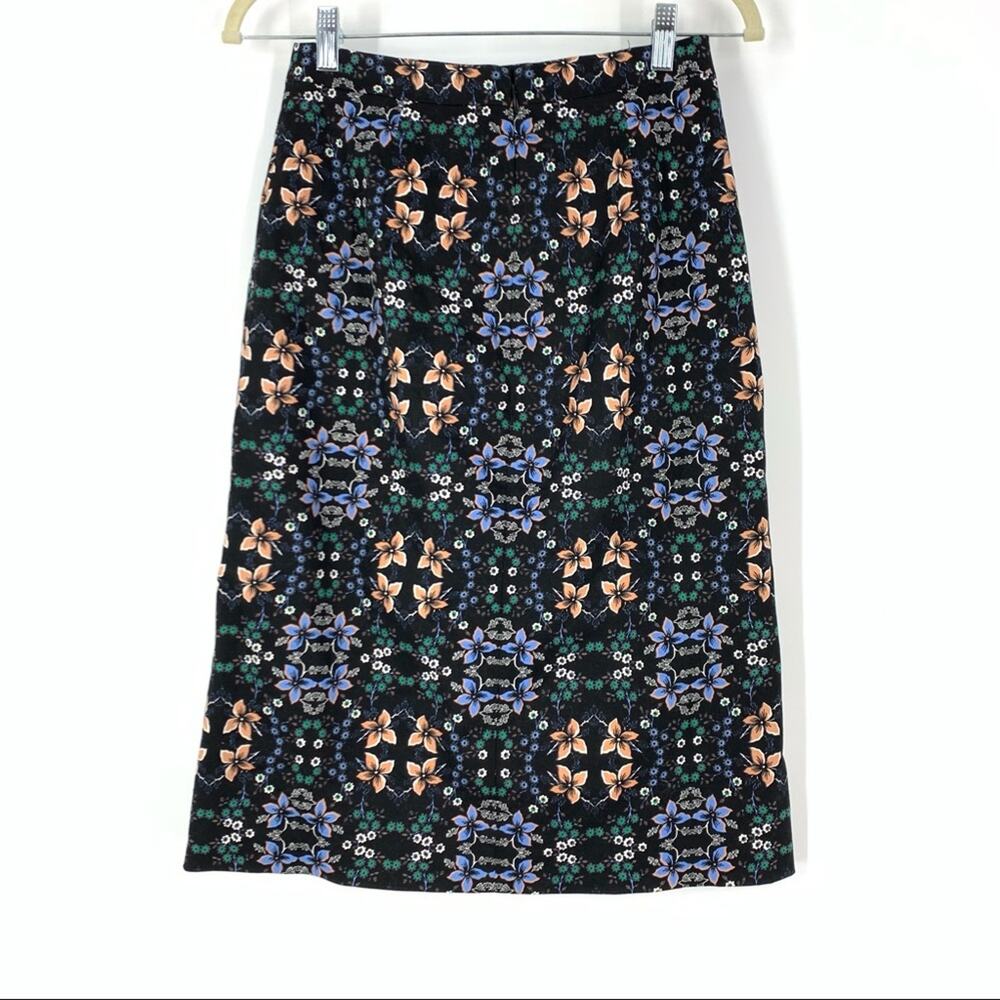 J. Crew Floral Print A-Line Skirt Black Size 0 - Picture 2 of 8